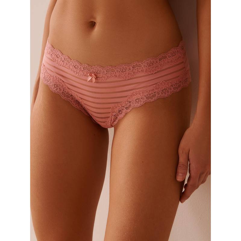 La Vie En Rose Mesh Stripe And Lace Trim Cheeky Panty Peach (M)