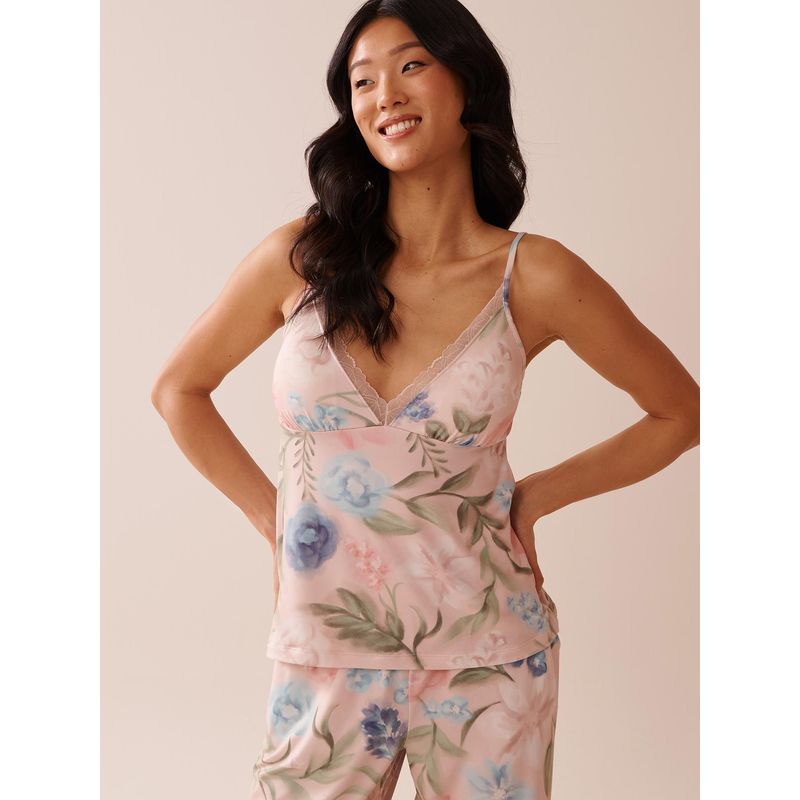 La Vie En Rose Watercolour Flower Print Super Soft Cami Pink (S)