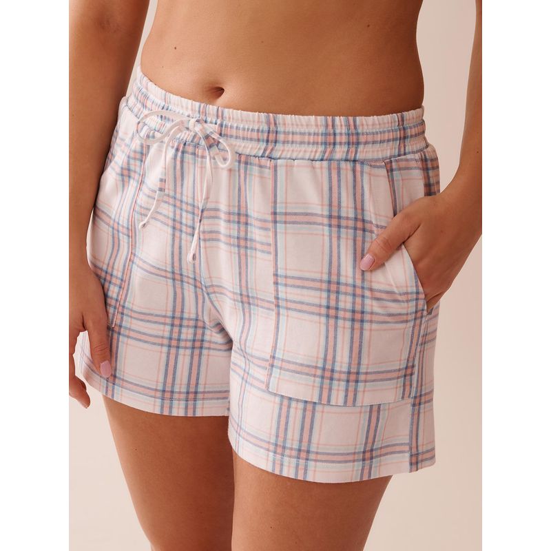 La Vie En Rose White Plaid Cotton Shorts (S)
