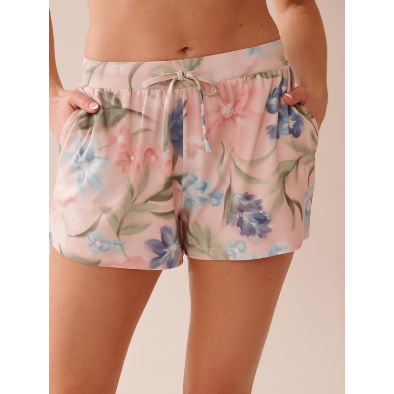 La Vie En Rose Watercolour Flower Print Super Soft Shorts Pink (XS)