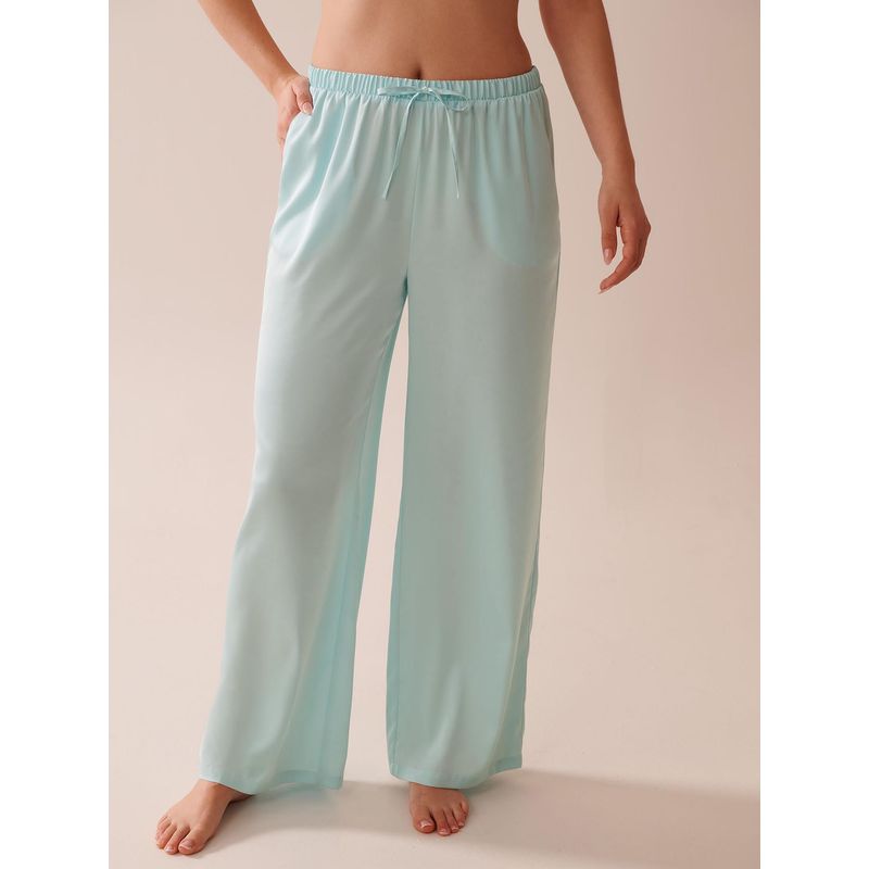 La Vie En Rose Wide Leg Satin Pants Pyjamas Blue (S)