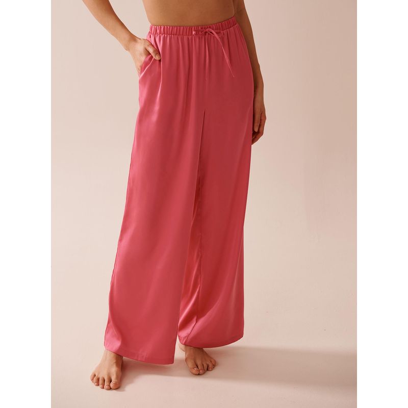 La Vie En Rose Wide Leg Satin Pants Pyjamas Pink (S)