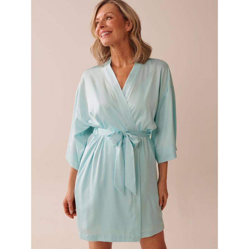 La Vie En Rose Satin Kimono Blue (M)