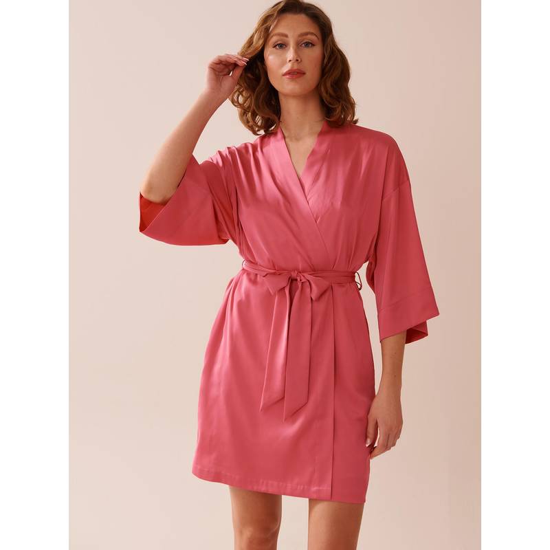 La Vie En Rose Satin Kimono Pink (M)