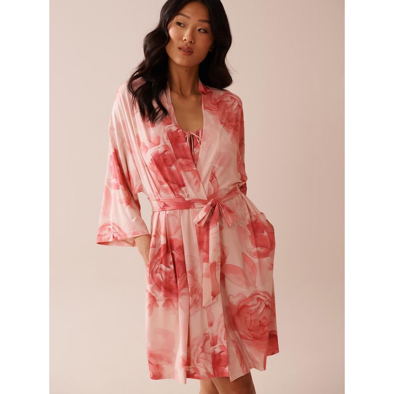 La Vie En Rose Recycled Fibers Floral Kimono Pink (L)