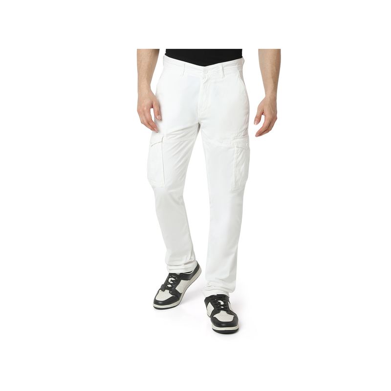 Spykar Men White Regular Fit Mid Rise Casual Cargo Pant (32)