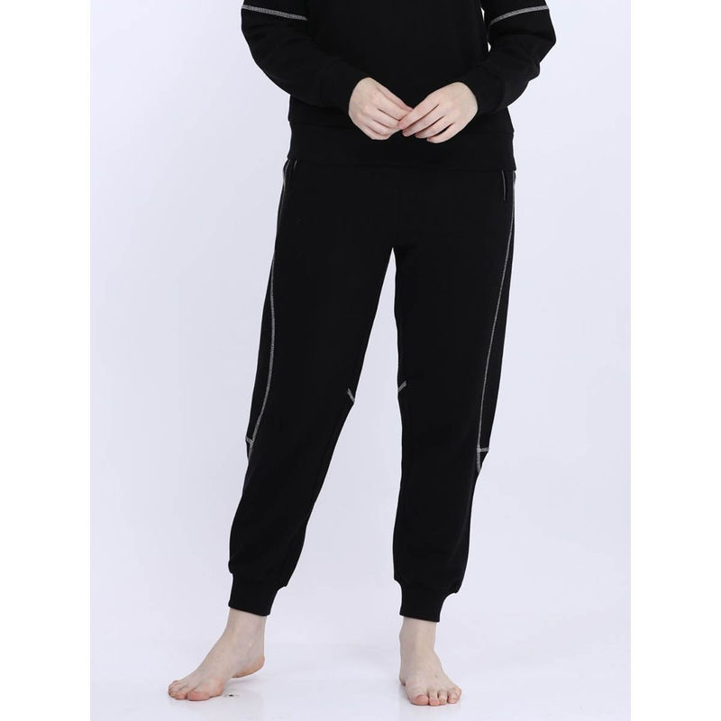 MAYSIXTY Women Fleece Black Fashion Jogger (XL)