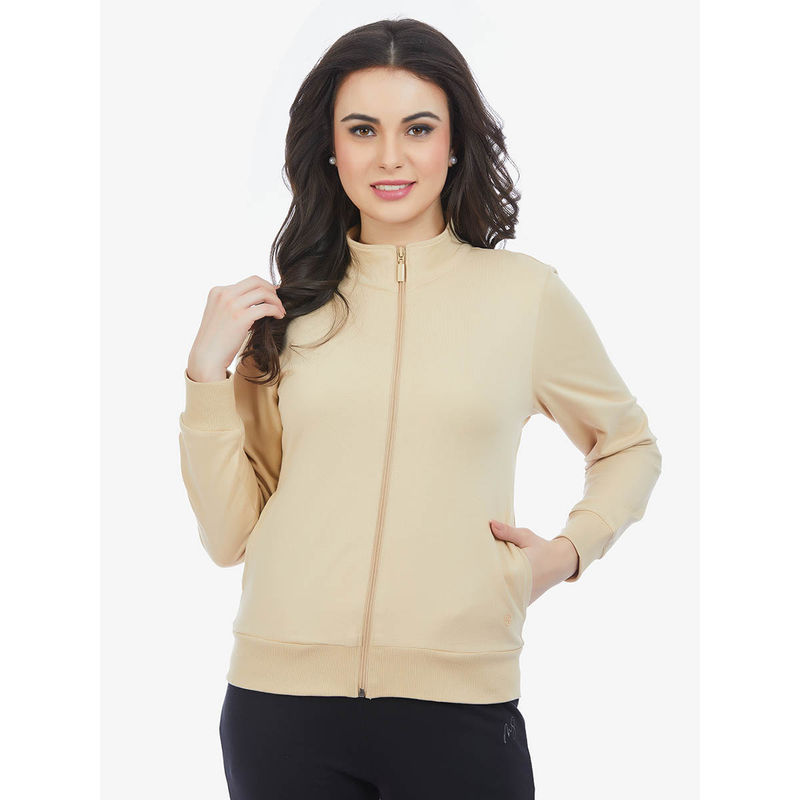 MAYSIXTY Women Cotton Spandex Off White Solid Full Sleeve Sweat Shirt (M)