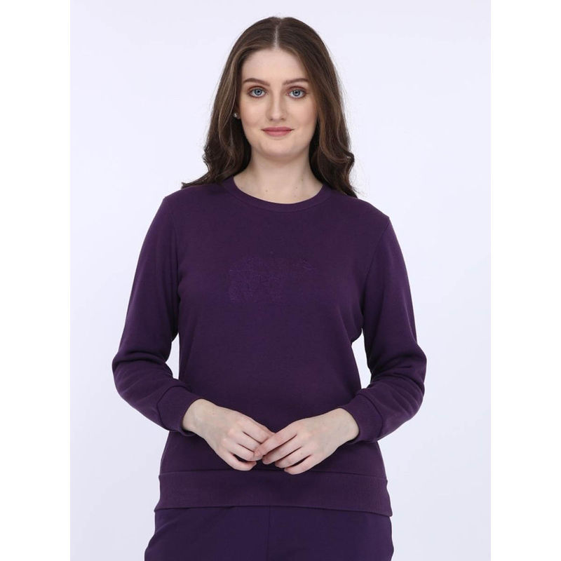 MAYSIXTY Women Fleece Purple Solid Full Sleeve Sweat Shirt (S)