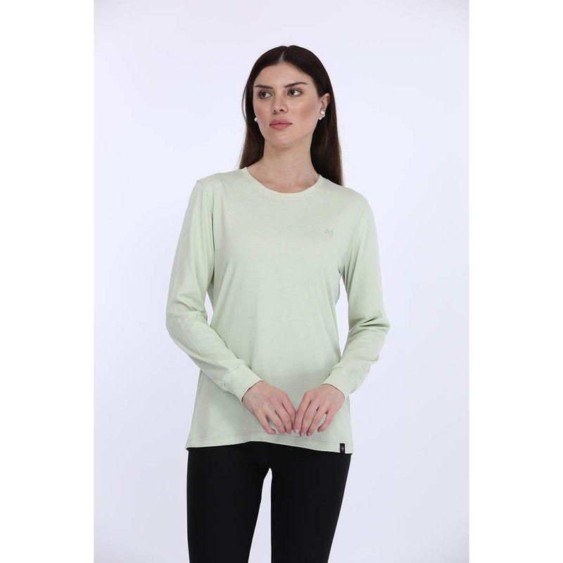 MAYSIXTY Women 100% Cotton Green Solid Full Sleeve T-Shirt (XL)