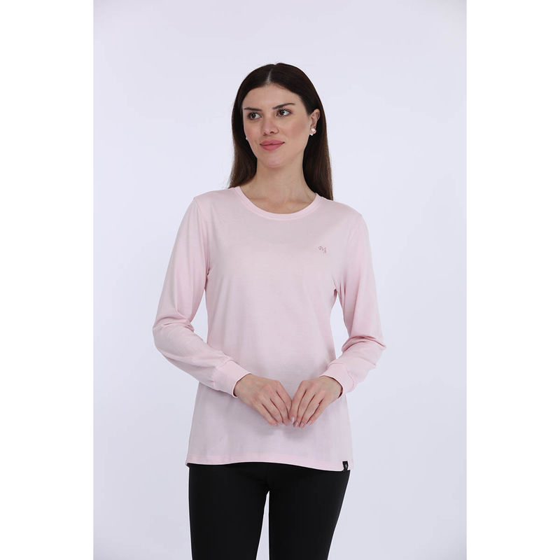 MAYSIXTY Women 100% Cotton Pink Solid Full Sleeve T-Shirt (S)