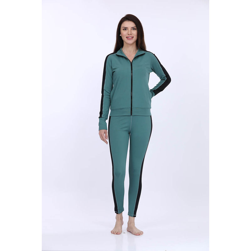MAYSIXTY Women Poly Spandex Green Solid Full Sleeve Track Suit (Set of 2) (XL)