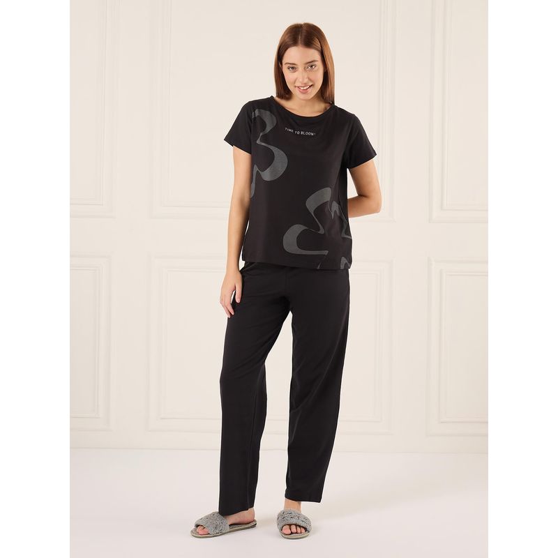 Sweet Dreams Womens Abstract Printed Pyjama With Top Black (S)