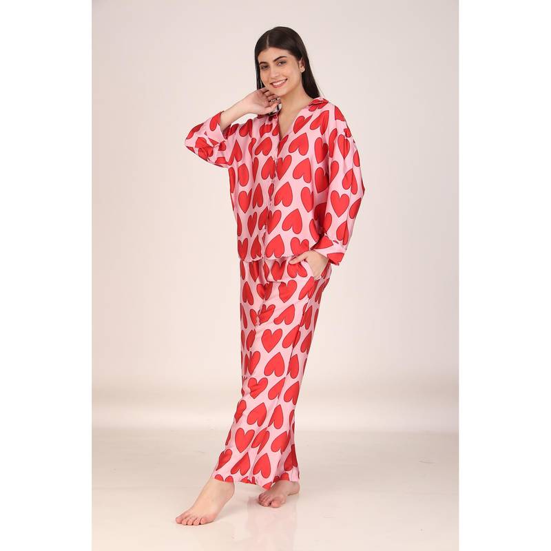 Masha All Hearts Oversized Satin Nightsuit (M)