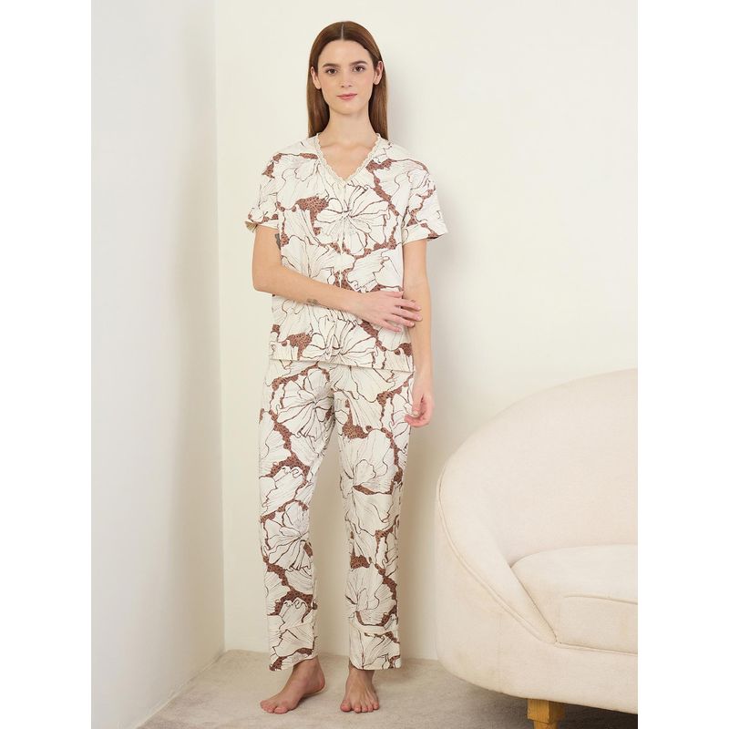 Sweet Dreams Womens Printed Front Open Pyjama With Top White (S)