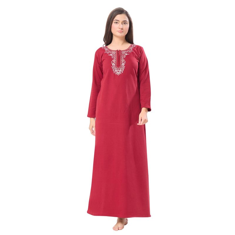 PIU Womens Knitted Fabric Winter Nighty Maroon (M)