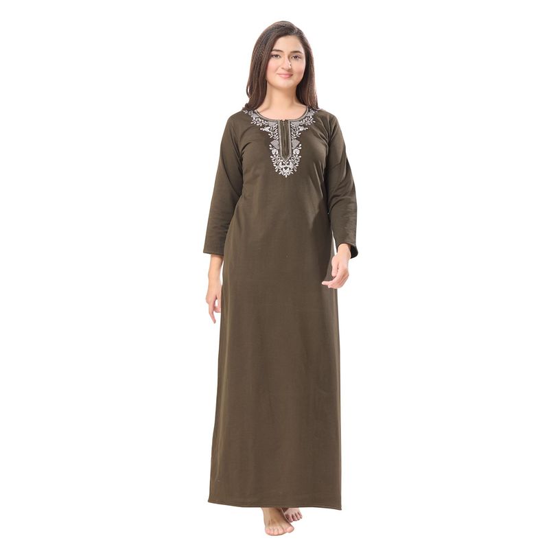 PIU Womens Knitted Fabric Winter Nighty Olive (M)