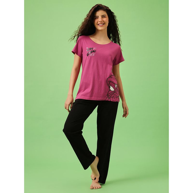 Clovia Looney Tunes Classic: Bugs Bunny T-Shirt and Cotton Pyjama Dark Pink (S)