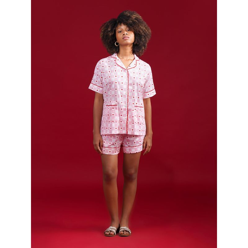 Noite Luxe Sweetheart Checks Cotton Shorts With Shirt (XS)