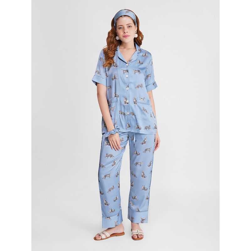 Noite Luxe Satin Sleepwear Night Suit – Printed Shirt & Pyjama Set (XS)