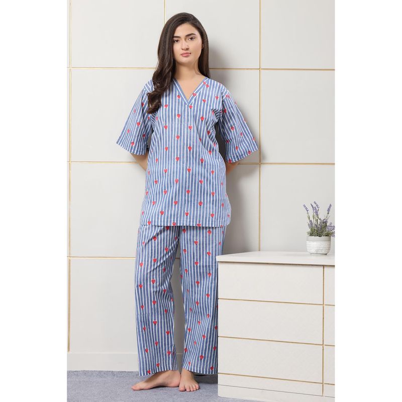 PIU Womens Night Co-Ord Set Blue (M)