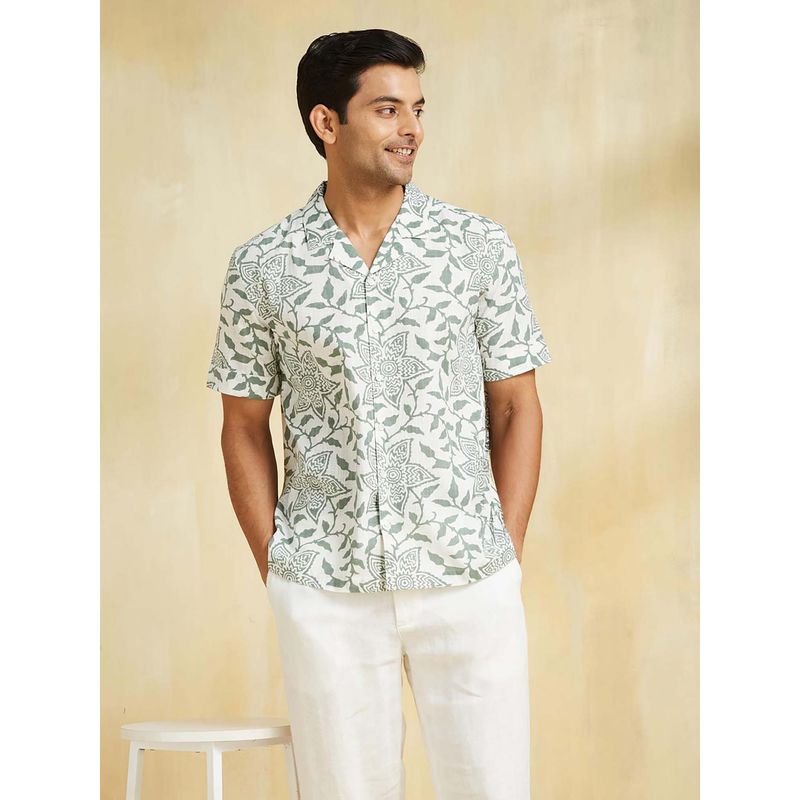 Fabindia White Cotton Printed Shirt (XS)