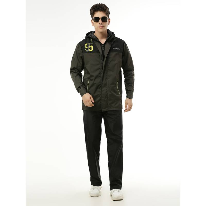 ZEEL Classic Olive and Black Raincoat with Pant (Set of 2) (2XL)