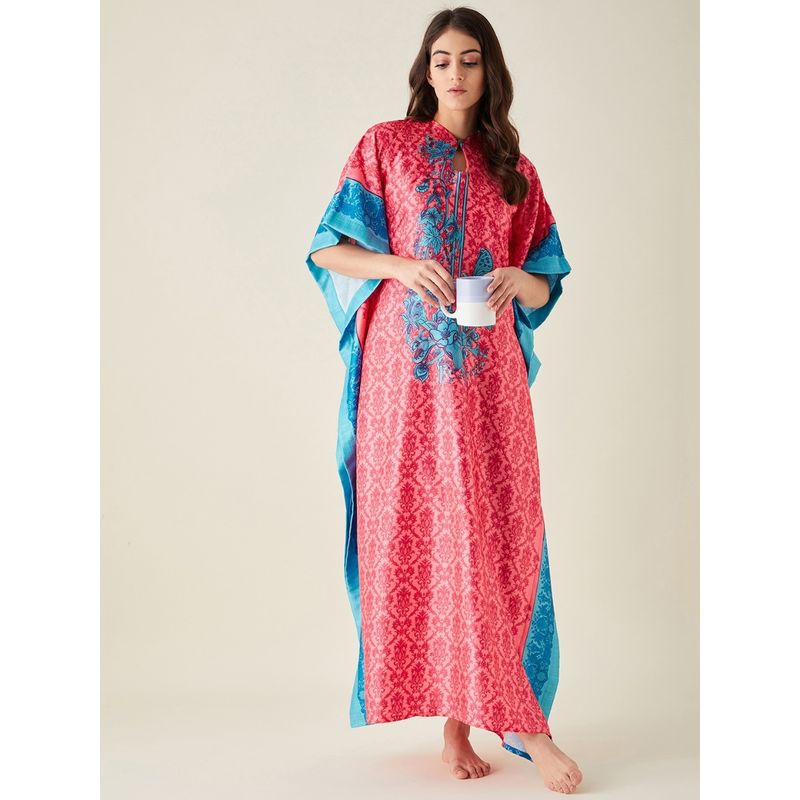 The Kaftan Company Fuschia Fusion Floral Printed Satin Kaftan (3XL)