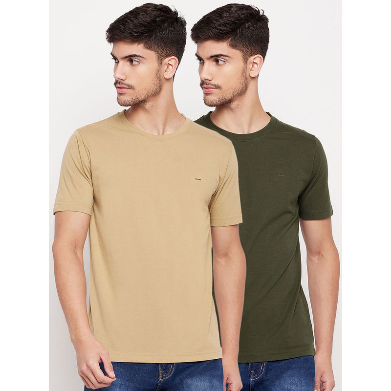 Okane Mens Casual T-Shirt - Olive (Pack of 2) (L)
