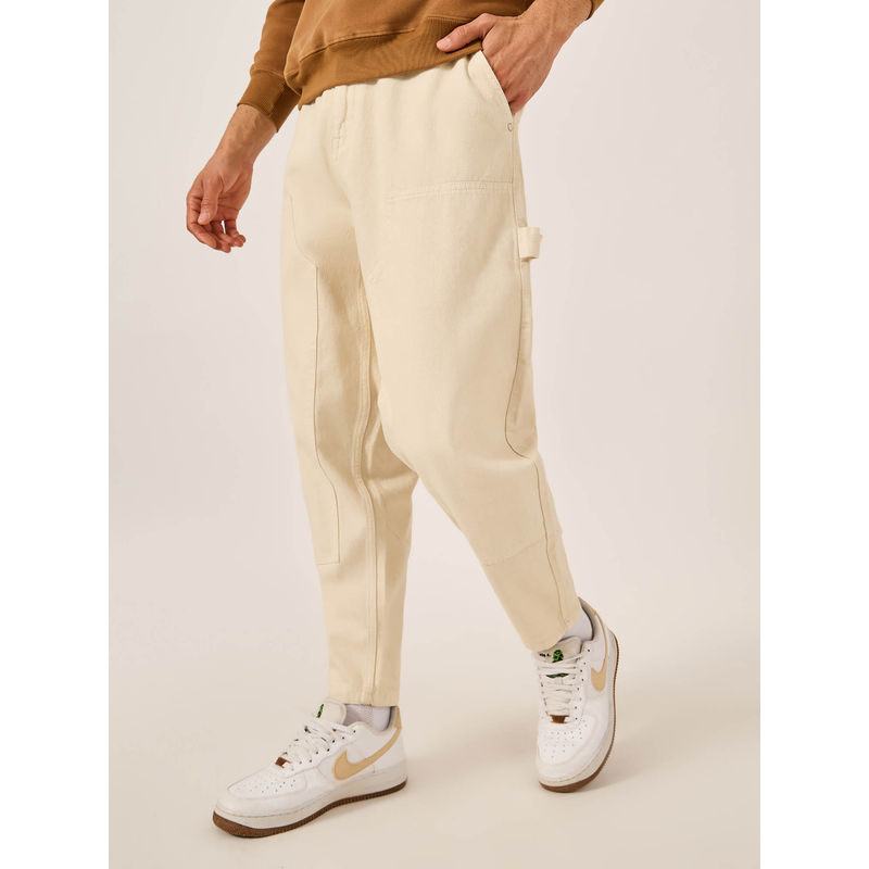 Styli Men Cream Balloon Fit Patch Detail Jeans (36)