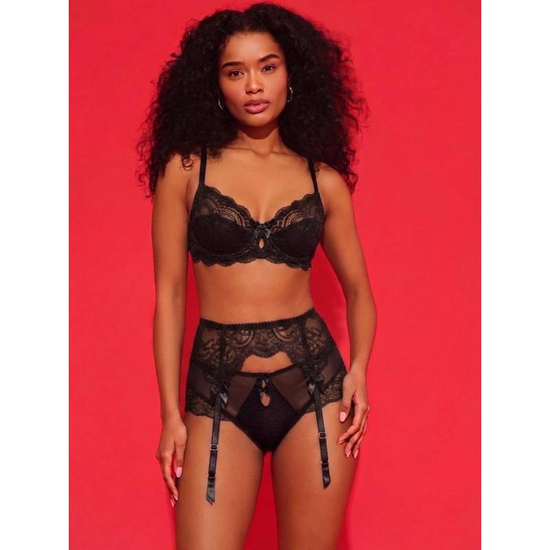 Chelvet Black Lace Garter Belt with Adjustable Straps (S)