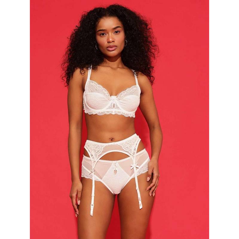 Chelvet White Lace Garter Belt with Sheer Panels (M)