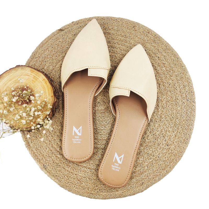 The Madras Trunk Solid Beige Mules (EURO 36)