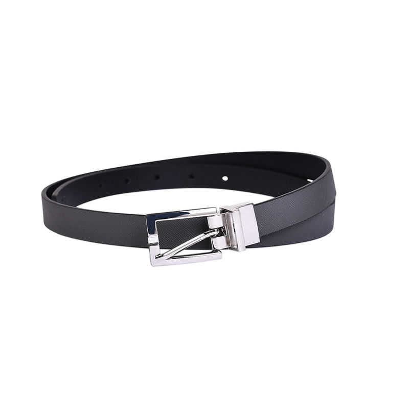 BELWABA Vegan Leather Metallic Grey-Black Womens Reversible Belt (32)