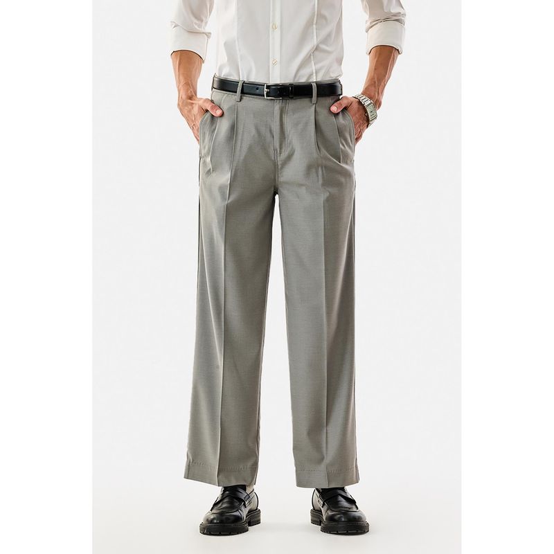 Snitch Grey Solid Relaxed Formal Trouser for Men (28)