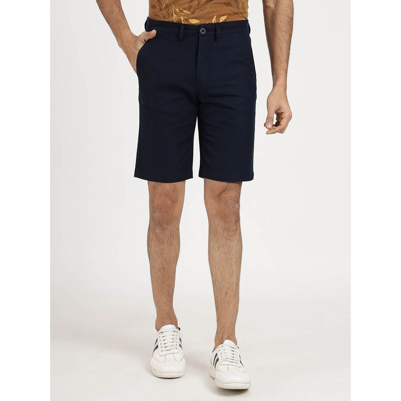JadeBlue Men Cotton Solid Navy Blue Slim Fit Shorts (39)