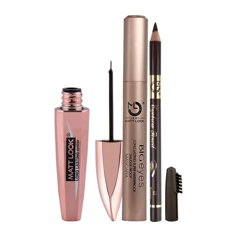 Buy Matt look Eyeliner, Mascara And Eyebrow Pencil Combo 2 Online