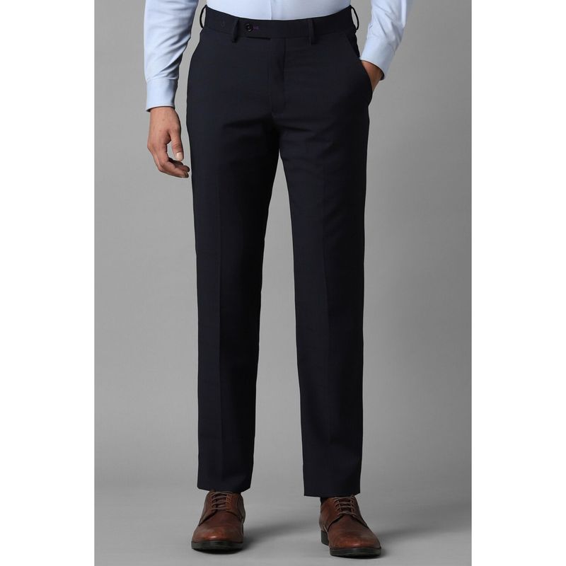 Louis Philippe Men Navy Blue Slim Fit Check Flat Front Formal Trouser (34)