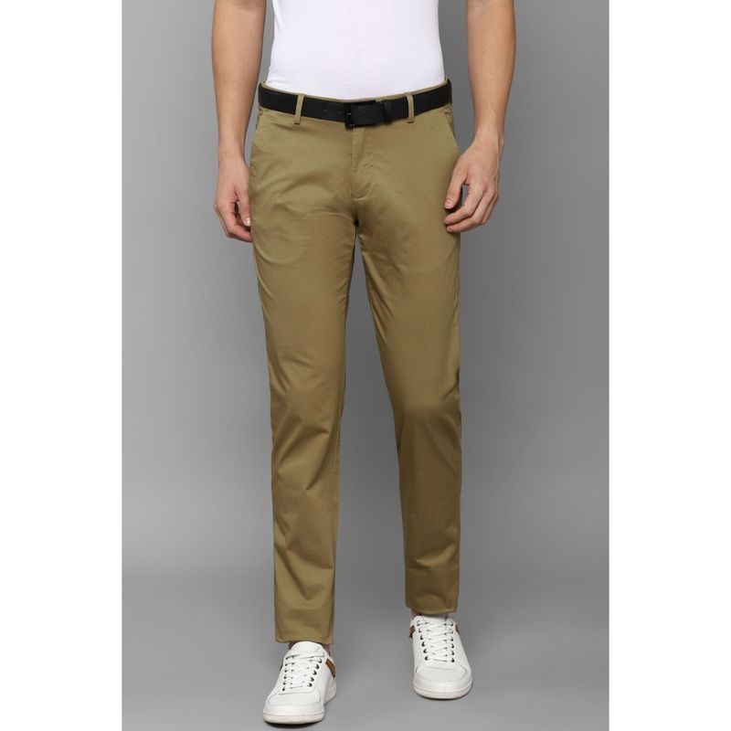 Louis Philippe Men Khaki Slim Tapered Fit Solid Flat Front Casual Trouser (38)