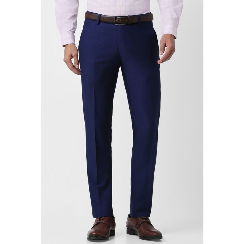 Buy Peter England Men Navy Blue Solid Slim Fit Formal Trouser Online