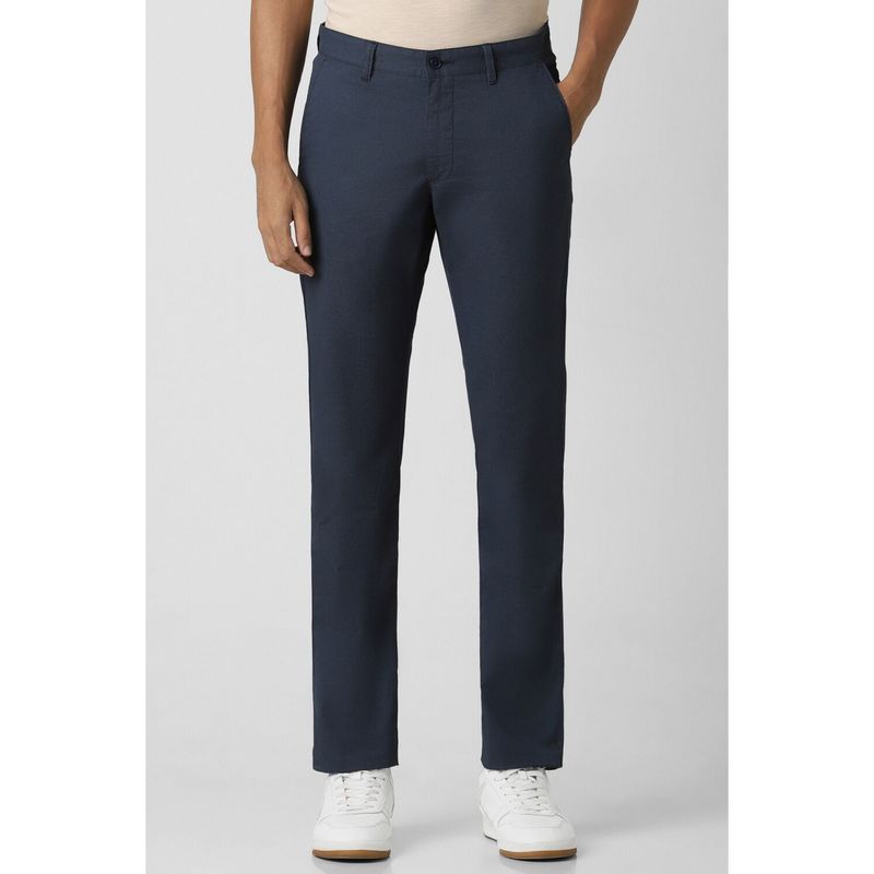 Van Heusen Men Navy Blue Textured Slim Fit Casual Trouser (34)