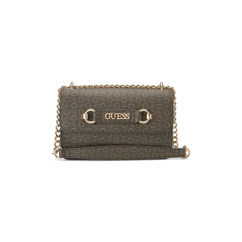 Buy Guess Green Monogram Fiddlewood Mini Crossbody Flap Bag Online