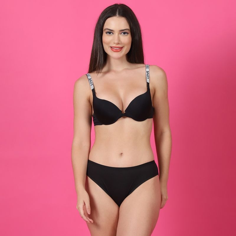 PrettyCat Shine Strap Multiway Sexy Front Open Push up Bra & Panty Lingerie (Set of 2) (34B)