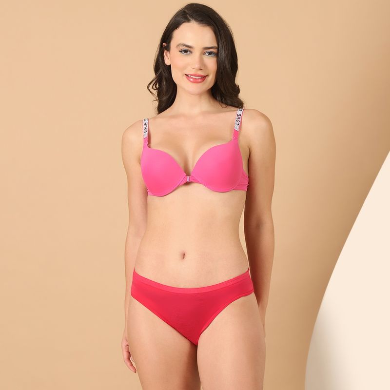 PrettyCat Shine Strap Multiway Sexy Front Open Push up Bra & Panty Lingerie (Set of 2) (32B)