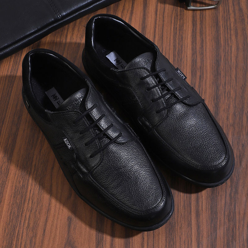 EZOK Black Lace-Up Leather Casual Shoes (EURO 40)