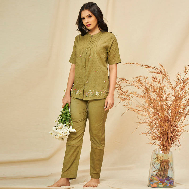 July Nightwear For Women Green Cotton Shirt - Pyjama JPR024-M