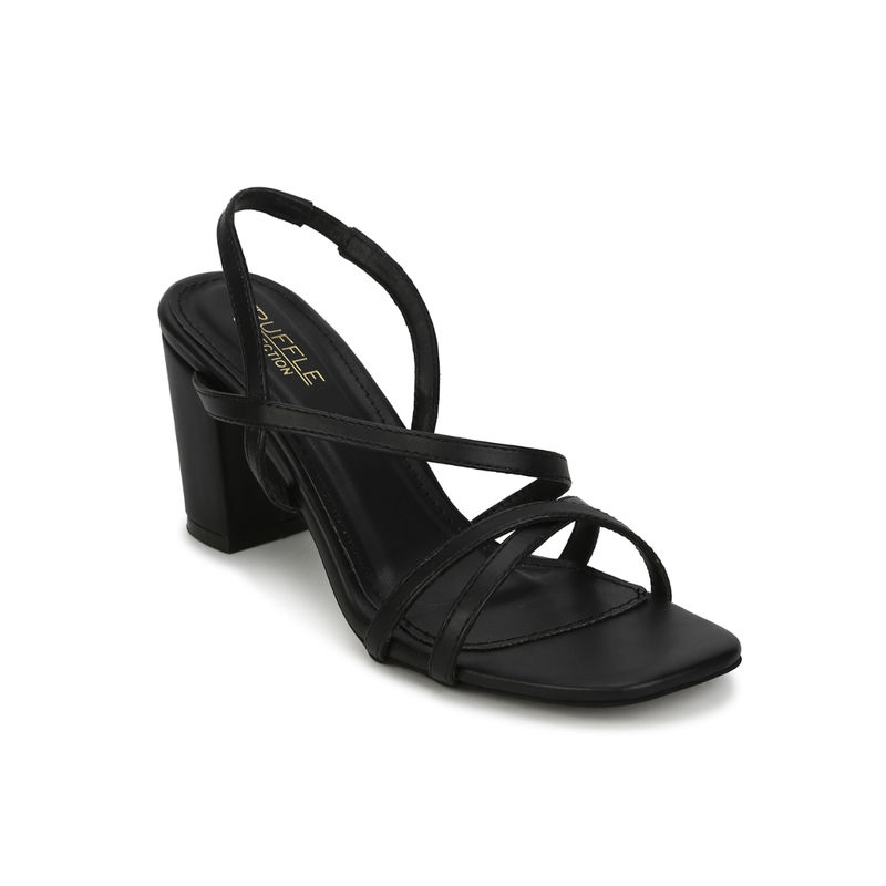Truffle Collection Black Pu Crossover Strap Block Heel Sandals - UK 4