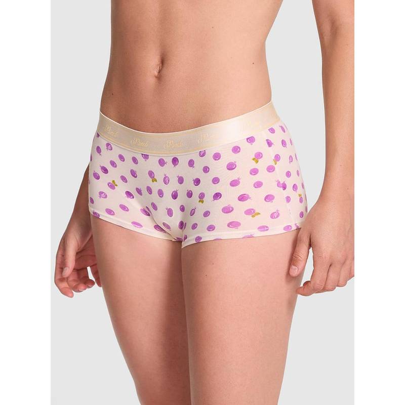Victoria's Secret PINK Logo Cotton Shine Boyshort Panty - White (L)