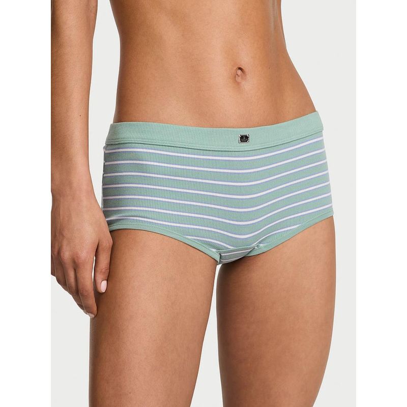 Victoria's Secret Cotton Rib Logo Hardware Boyshort Panty - Green (XL)