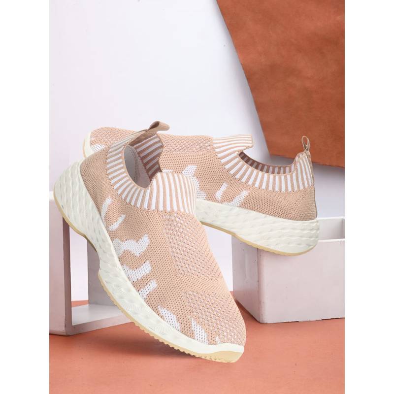 Carlton London Women's Slip On Beige Color Printed Woven Desing Comfortable Sneakers (EURO 37)